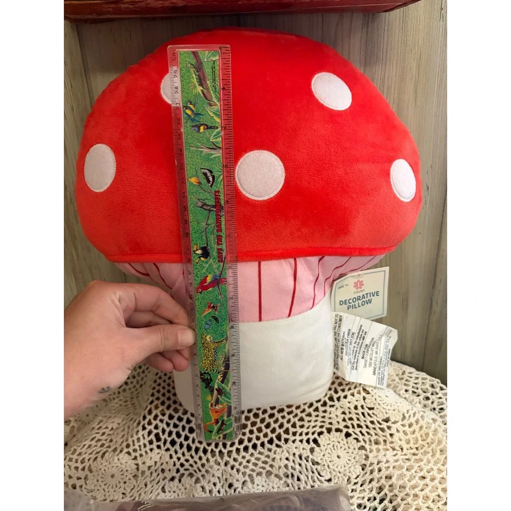 Red Mushroom Plush Decorative Pillow Cottagecore Toadstool